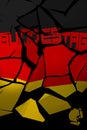 3D Illustration of a shattered Germany flag with the German word for Parliament.