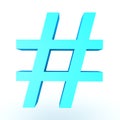 3D illustration of shiny blue hashtag or pound sign