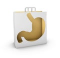 3d illustration shopping bag in the form of stomach, isolated white