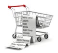 3d illustration shopping cart with shopping list