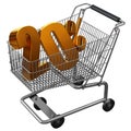 3D illustration of Shopping cart with 20 pocent discount in gold isolated