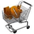 3D illustration of Shopping cart with 40 pocent discount in gold isolated