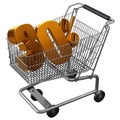 3D illustration of Shopping cart with 30 pocent discount in gold isolated