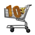 3D illustration of Shopping cart with 10 pocent discount in gold isolated