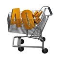 3D illustration of Shopping cart with 40 pocent discount in gold isolated