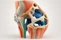 3D illustration showing anatomy of a knee joint with femur, fibula and articular capsule, menisci and ligaments Royalty Free Stock Photo