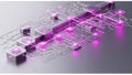 A 3D illustration shows a network of interconnected, microchip-like elements on a dark surface, resembling a circuit board. Royalty Free Stock Photo