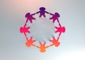 3D illustration of silhouette of people united as gradient color paper cut out and holding hands in a circle. Top view Royalty Free Stock Photo