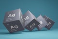 3D illustration of silver, chemical element from the periodic table. Education, science and technology background Royalty Free Stock Photo