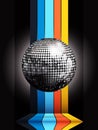 Silver disco ball on multicoloured stripes over black Royalty Free Stock Photo