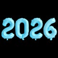 3d Illustration of Sky Blue 2026 Balloon Numbers on Black Background Royalty Free Stock Photo