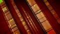 Four brown rows of vintage movie tapes