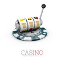 3d Illustration of Slot machine with casino chip