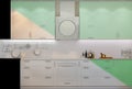 3d illustration of small apartments in pastel colors. Interor design kitchen in modern style Royalty Free Stock Photo