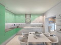 3d illustration of small apartments in pastel colors. Interor design kitchen in modern style Royalty Free Stock Photo