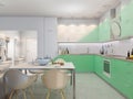 3d illustration of small apartments in pastel colors. Interor design living room and kitchen in modern style Royalty Free Stock Photo