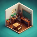 3d illustration of a small classroom for one student