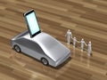 3D illustration of a smart phone integrated with a car.