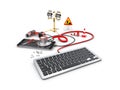 3d Illustration of smartphone and Stethoscope lying with keyboard. repair concept Royalty Free Stock Photo