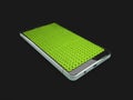 3d illustration of smartphone in style green carpet, concept cover your phone, isolated black