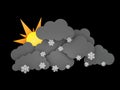 3d illustration of Snowflakes, Rainclouds and Sun on black background Royalty Free Stock Photo