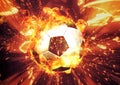 3d illustration of a soccer ball exploding and burning Royalty Free Stock Photo