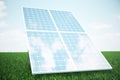 3D illustration solar panels on grass. Solar panel produces green, environmentally friendly energy from the sun. Concept Royalty Free Stock Photo