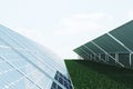3D illustration solar panels on sky background. Alternative clean energy of the sun. Power, ecology, technology Royalty Free Stock Photo