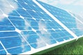 3D illustration solar panels on sky background. Alternative clean energy of the sun. Power, ecology, technology Royalty Free Stock Photo