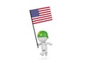 3D illustration of soldier running and holding the American Flag