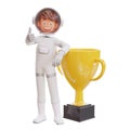 3d illustration spaceman astronaut with trophy