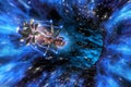 3D Illustration of a spaceship entering a wormhole Royalty Free Stock Photo