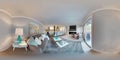 3d illustration spherical 360 degrees, a seamless panorama of living room.