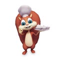Squirrel is in a chef dress with dish