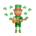 3D illustration of St. Patrick\'s Day character leprechaun playing a melody on his guitar