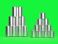 3D Illustration Stacks of Metal Tins - Green Screen