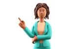 3D illustration of standing african american woman pointing finger at blank placard. Royalty Free Stock Photo