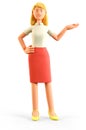 3D illustration of standing beautiful blonde woman pointing hand at direction. Royalty Free Stock Photo