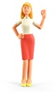 3D illustration of standing beautiful blonde woman showing ok gesture.
