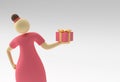 3D illustration of standing woman mand holding gift box, 3D Render Design