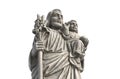 3D illustration of statue of Old Jesus and Baby Jesus on white background.