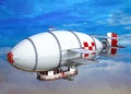 3D Illustration of steampunk airship flying in clouds