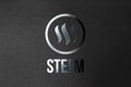 3D illustration Steem coin cryptocurrency and modern banking concept