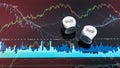 3d illustration of stock dice with candle stick chart showing the risk and possibility of market for trading and beating the marke