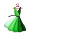 3D illustration stylised dress on love heart hanger, silk fabric, with copyspace