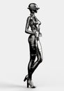 3D illustration. The stylish chromeplated cyborg the woman.