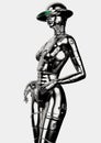 3D illustration. The stylish chromeplated cyborg the woman.