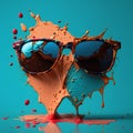 3d illustration of sunglasses with splashes of chocolate on a blue background