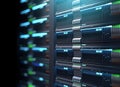 Super computer server racks in datacenter. 3d illustration Royalty Free Stock Photo