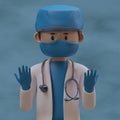 3d illustration of surgeon in medical mask, gloves and protective glasses